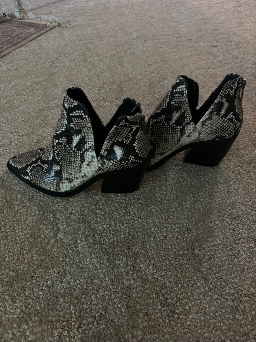 Vince Snake-Print Ankle Booties in Black and White